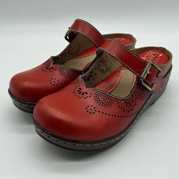 Spring Step L’Artiste Aneria Red Mary Jane Leather Clogs Size 37 (US 6.5–7) NWB - Picture 4 of 12
